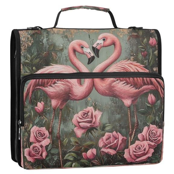 WOBOGO Ragged Pink Flamingo Ring Binder Bag 1.5in Folder Organizer with Shoulder Strap for 13Inch Laptop and 500 Sheets of Paper