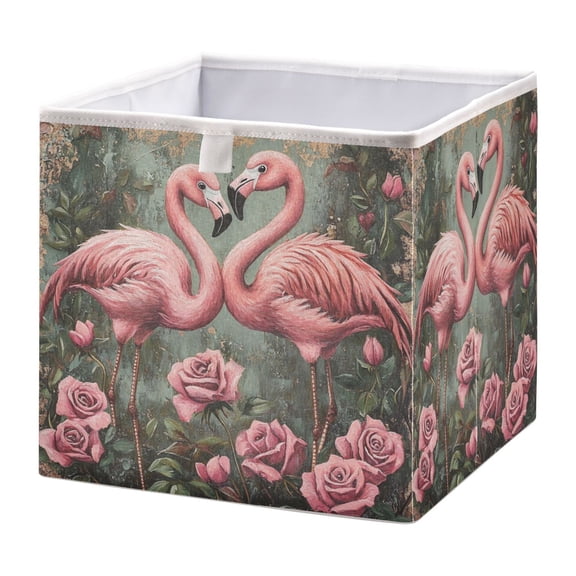 WOBOGO Ragged Pink Flamingo Storage Basket Foldable Easy to Clean Durable with Hollow Support Plate with Handle 11.02Ă—11.02Ă—11.02 in