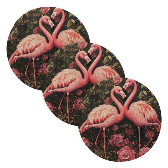WOBOGO Ragged Pink Flamingos Coil Placemats 3pcs Resistant Hot Pads Mat for Table Counter Cooking Potholder 15in