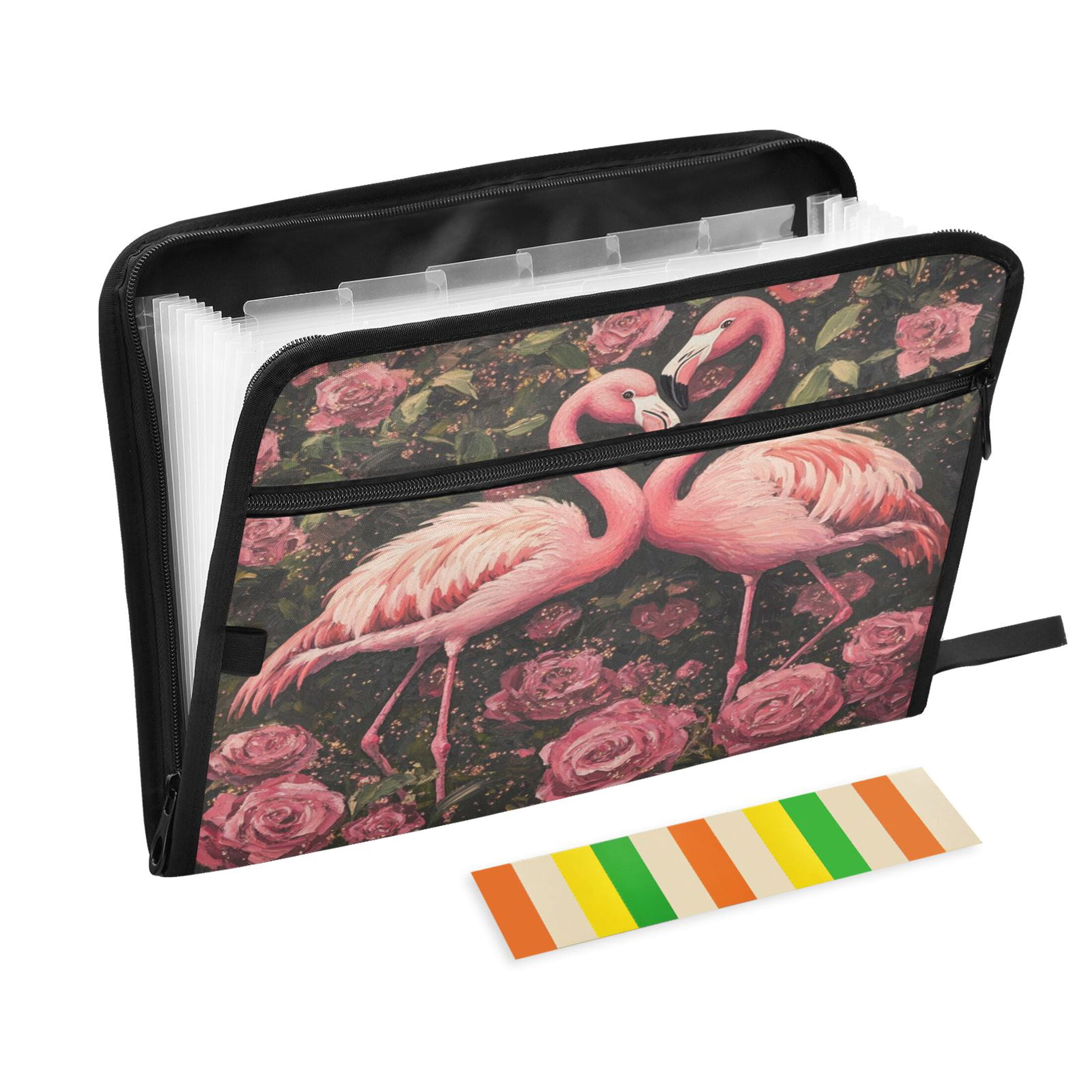 WOBOGO Ragged Pink Flamingos Expanding File Folder Letter Size Accordion Filing Organizer 13 Pocket Separate Organ Pocket