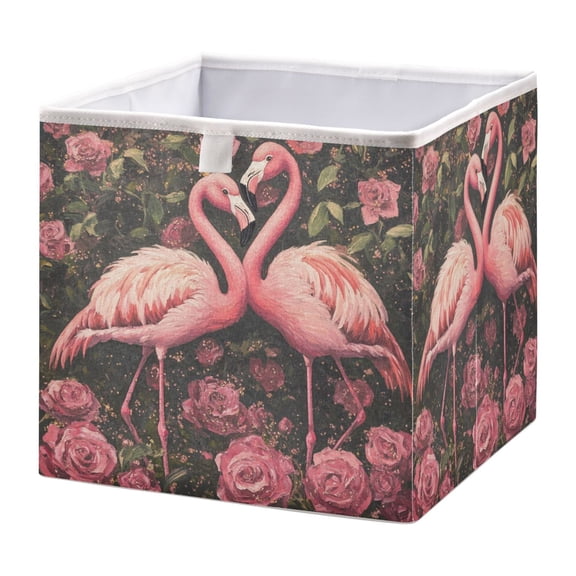 WOBOGO Ragged Pink Flamingos Storage Basket Foldable Easy to Clean Durable with Hollow Support Plate with Handle 11.02×11.02×11.02 in