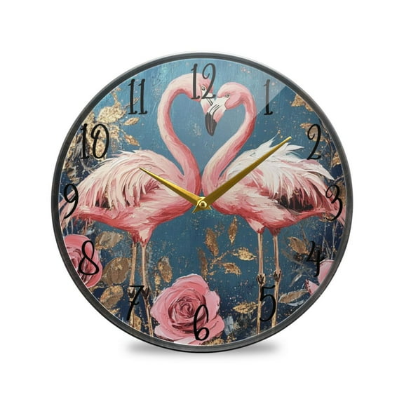 WOBOGO Raggedy Pink Flamingos Acrylic Wall Clock Battery Operated 9.5in Silent No Tick Bedroom Living Room Office Classroom Decoration
