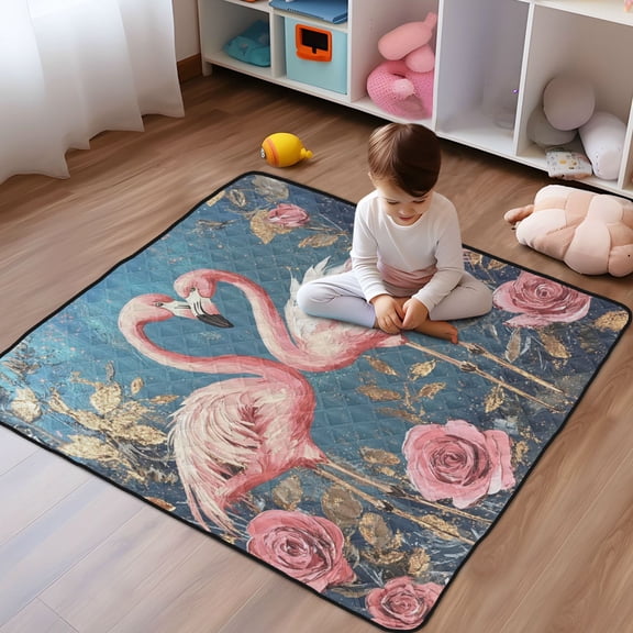 WOBOGO Raggedy Pink Flamingos Baby Playmats Extra Large Waterproof Rollable Activity Pads for Toddlers 5050inch