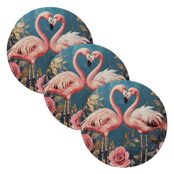 WOBOGO Raggedy Pink Flamingos Coil Placemats 3pcs Resistant Hot Pads Mat for Table Counter Cooking Potholder 15in