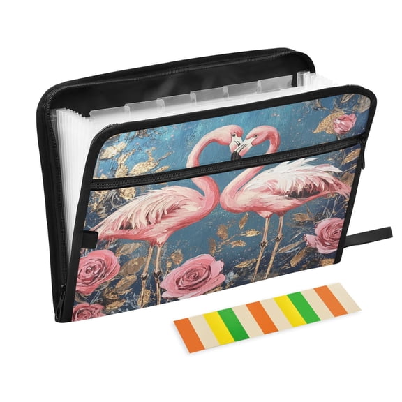 WOBOGO Raggedy Pink Flamingos Expanding File Folder Letter Size Accordion Filing Organizer 13 Pocket Separate Organ Pocket