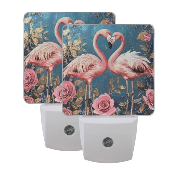 WOBOGO Raggedy Pink Flamingos LED Night Light 2 Pcs Set 0.5 Watt Wall Plug in Dusk to Dawn Automatic Switch Soft White Light
