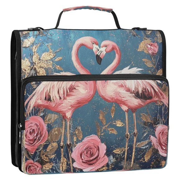 WOBOGO Raggedy Pink Flamingos Ring Binder Bag 1.5in Folder Organizer with Shoulder Strap for 13Inch Laptop and 500 Sheets of Paper