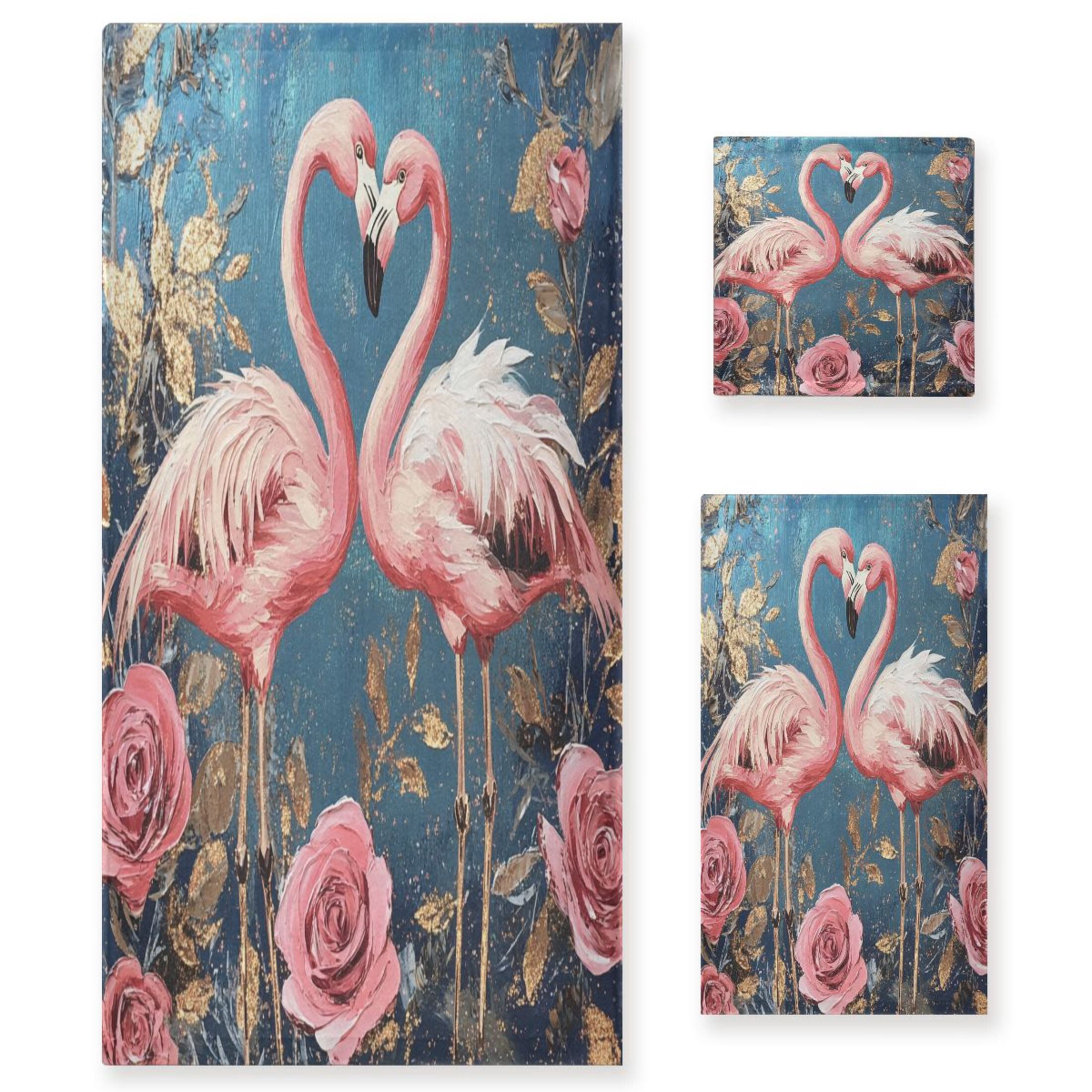 WOBOGO Raggedy Pink Flamingos Ultra Soft 3 Pack Cotton Towel Set Includes 60 x 30in Bath Towel 28 x 16in Face Towel and 13 x 13in Small Square Towel for Everyday Use Lightweight and Compact
