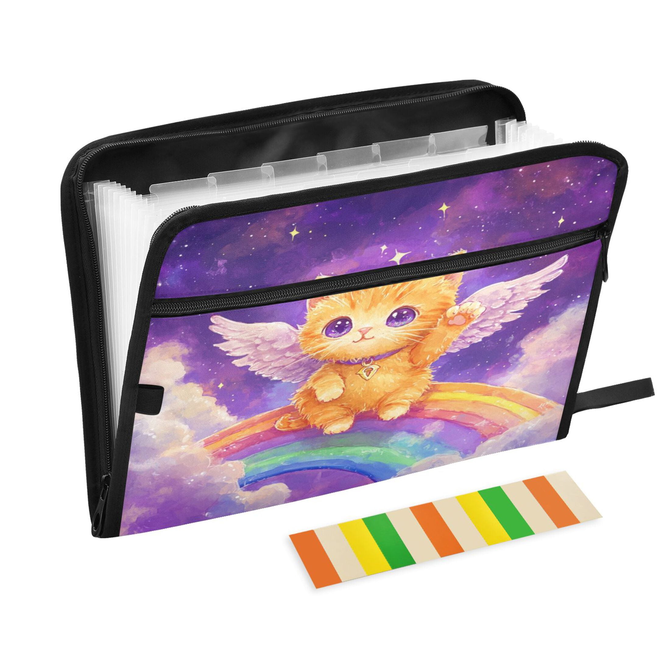 WOBOGO Rainbow Angel Cat Expanding File Folder Letter Size Accordion Filing Organizer 13 Pocket Separate Organ Pocket
