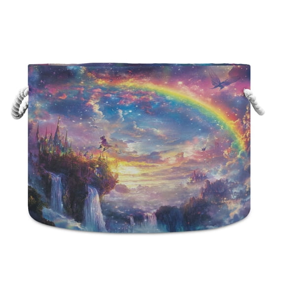 WOBOGO Rainbow Fairyland Toy Storage Basket 2014in Canvas Laundry Hamper for Living Room Kids Room Bathroom Organizer