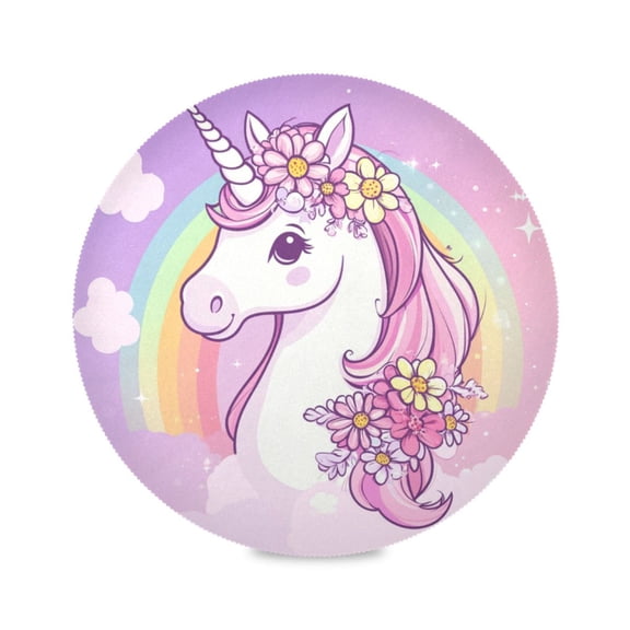 WOBOGO Rainbow Pony Round Placemats Set of 6 Heat Resistant Washable Kitchen Table Decorations 15.4in