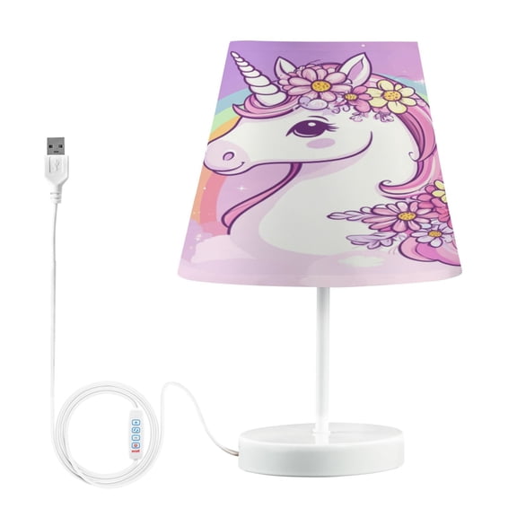 WOBOGO Rainbow Pony Table Lamps Bedroom 3-Speed Dimmable Farm Style with Fabric Shade for Reading and Home Office