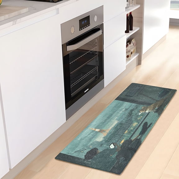 WOBOGO Rainy Scene Outside The Window Carpet 39x20in Kitchen Bathroom Plush Absorbent Non-Slip Floor Mat