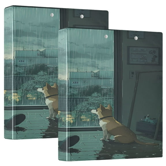 WOBOGO Rainy Scene Outside The Window File Folders Extra Large Capacity to Hold 200 Sheets of Documents Hard Shell Ring Binder for School Home Office