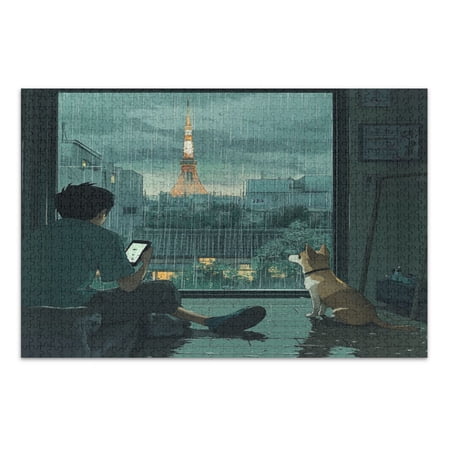 WOBOGO Rainy Scene Outside The Window Jigsaw Puzzle Challenge 500 Piece Jigsaw Suitable for Game Night Finished Size 20.5 x 14.9in