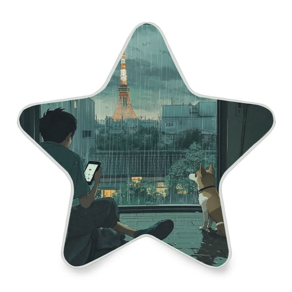 WOBOGO Rainy Scene Outside The Window LED Star Night Light 0.2 Watt Wall Plug Dusk to Dawn Auto Switch Adjustable Brightness Soft White Light