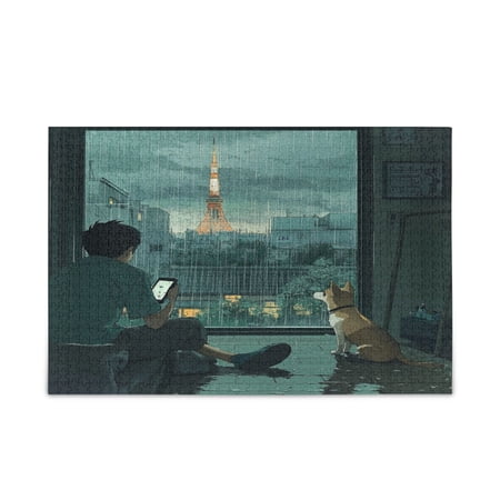 WOBOGO Rainy Scene Outside The Window Puzzle Challenge 500 Piece Jigsaw Suitable for Game Night Finished Size 20.5 x 14.9in