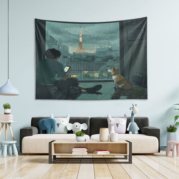 WOBOGO Rainy Scene Outside The Window Tapestry 60×51in Home Living Room Bedroom Wall Hanging Ornaments