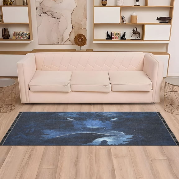 WOBOGO Raven Wolf in The Moonlight Bedside Long Rug Delicate and Soft Modern Indoor Area Decor Non Slip Carpet for Bed Room Corridor Entrance Balcony