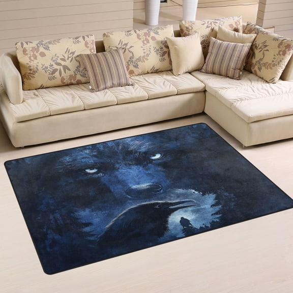 WOBOGO Raven Wolf in The Moonlight Carpet Non-Slip Rugs Soft Doormat 31×20in Living Dining Room Bedroom Decorative