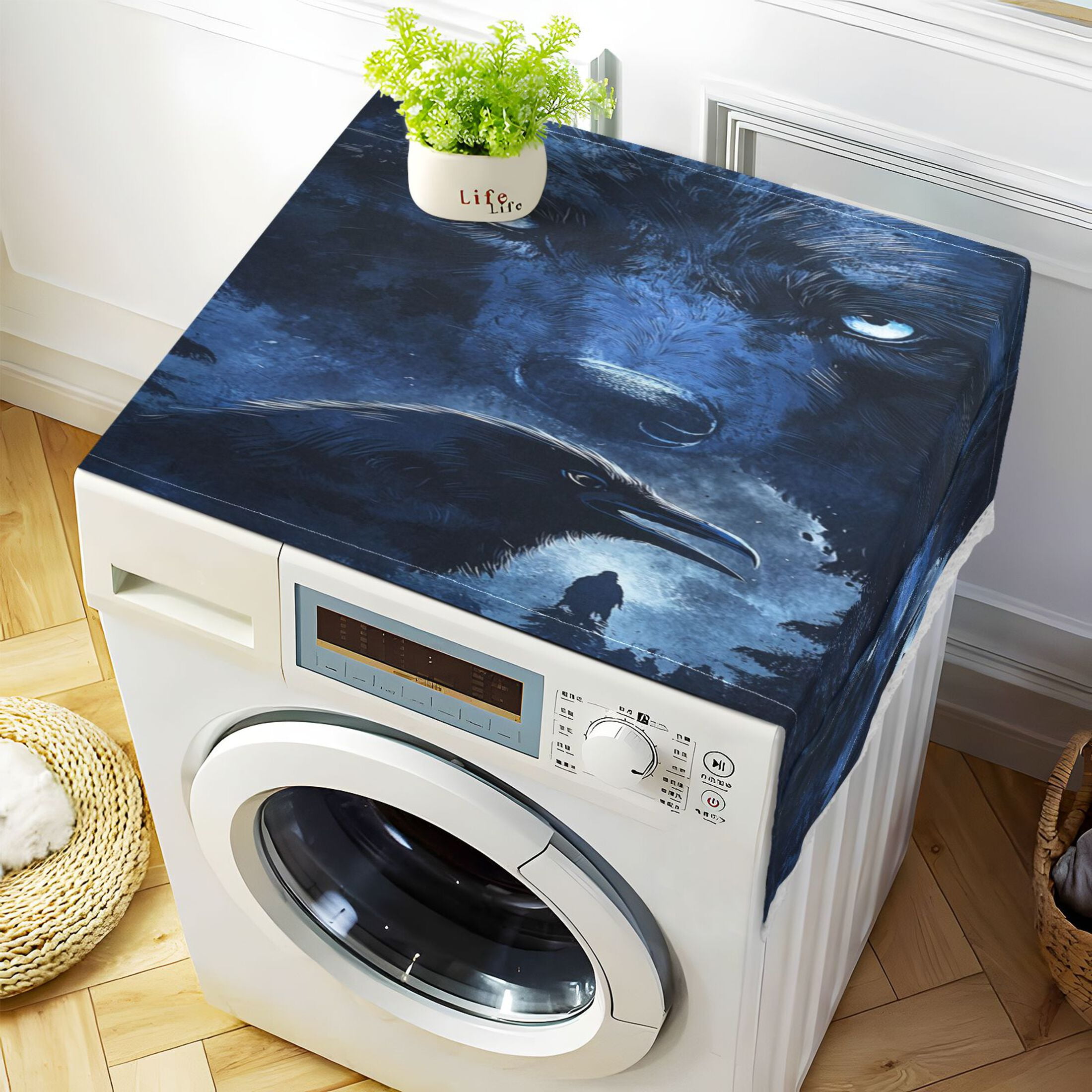 WOBOGO Raven Wolf in The Moonlight Washing Machine Cloth Dryer Refrigerator Top Cover Protective Non-Slip Mat For Kitchen Laundry
