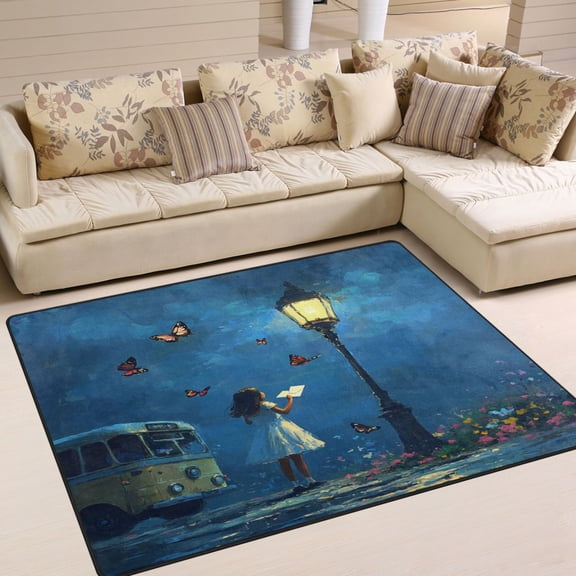 WOBOGO Reading under The Streetlight Carpet Non-Slip Rugs Soft Doormat 80×58in Living Dining Room Bedroom Decorative