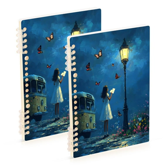 WOBOGO Reading under The Streetlight Notebook College Horizontal Grid Paper Ink Spill Resistant Water Resistant Cover 8.3x5.7x0.4in