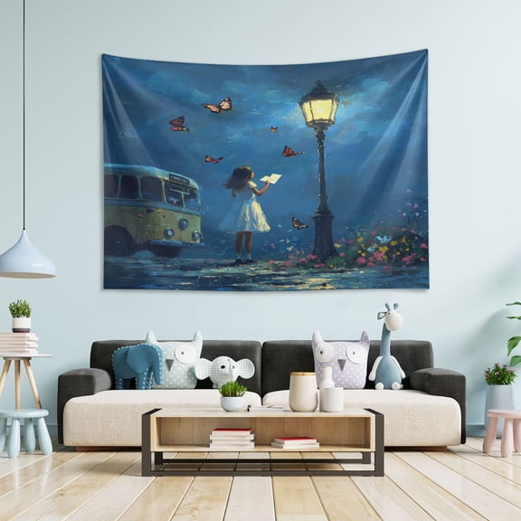 WOBOGO Reading under The Streetlight Tapestry 60×51in Home Living Room Bedroom Wall Hanging Ornaments