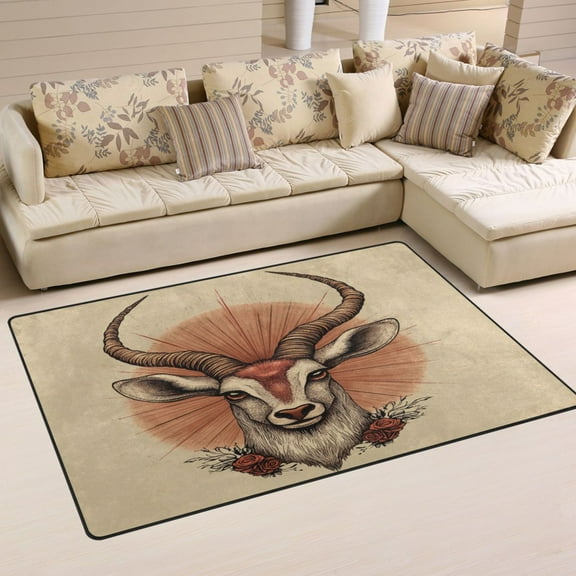 WOBOGO Realistic Antelope Pattern Carpet Non-Slip Rugs Soft Doormat 31×20in Living Dining Room Bedroom Decorative