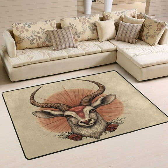 WOBOGO Realistic Antelope Pattern Carpet Non-Slip Rugs Soft Doormat 36×24in Living Dining Room Bedroom Decorative