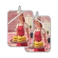 thumbnail image 1 of WOBOGO Red Apron Woman Oven Mitts 2 Piece Heat Resistant 338 Degrees F Square Insulation Pads for A Wide Range of Cooking Occasions, 1 of 7