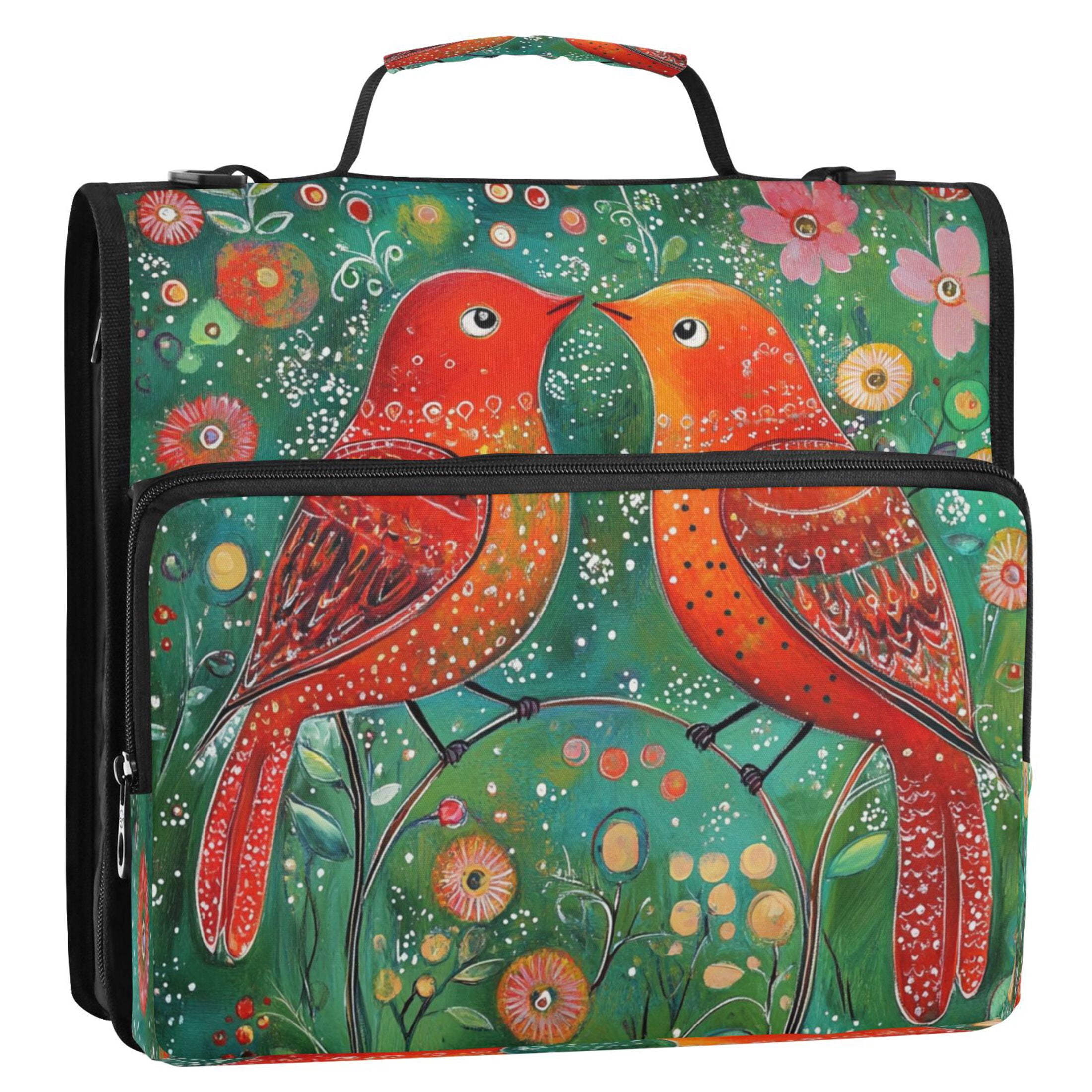WOBOGO Red Bird Ring Binder Bag 1.5in Folder Organizer with Shoulder ...