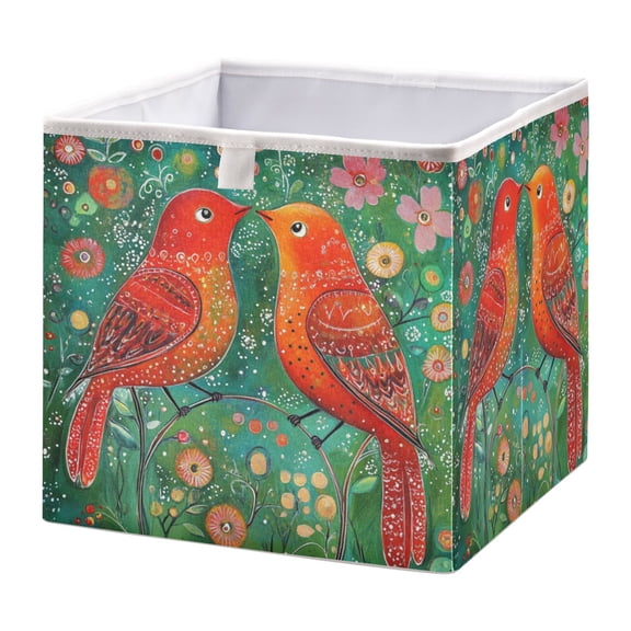 WOBOGO Red Bird Storage Basket Foldable Easy to Clean Durable with Hollow Support Plate with Handle 15.75×10.63×6.96 in
