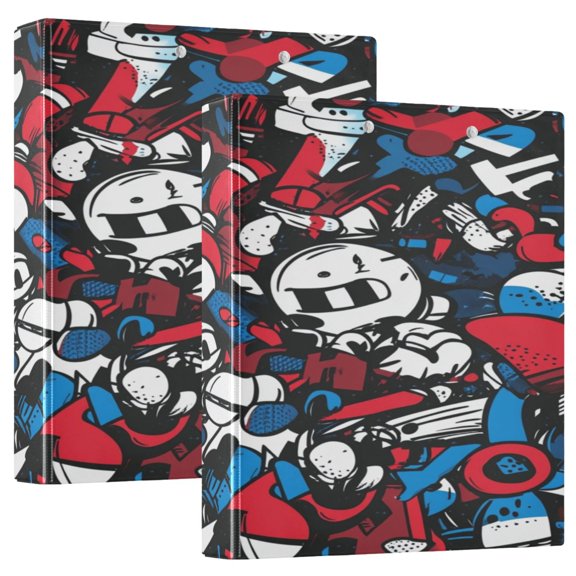 WOBOGO Red Blue Graffiti Pattern File Folders Extra Large Capacity to Hold 200 Sheets of Documents Hard Shell Ring Binder for School Home Office