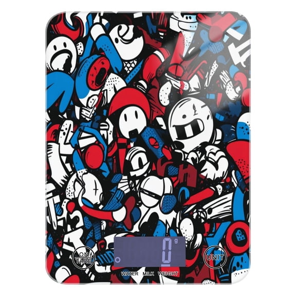 WOBOGO Red Blue Graffiti Pattern Kitchen Scale Digital Gram and Ounce Weighing for Cooking Baking Ketogenic Diet Meal Prep