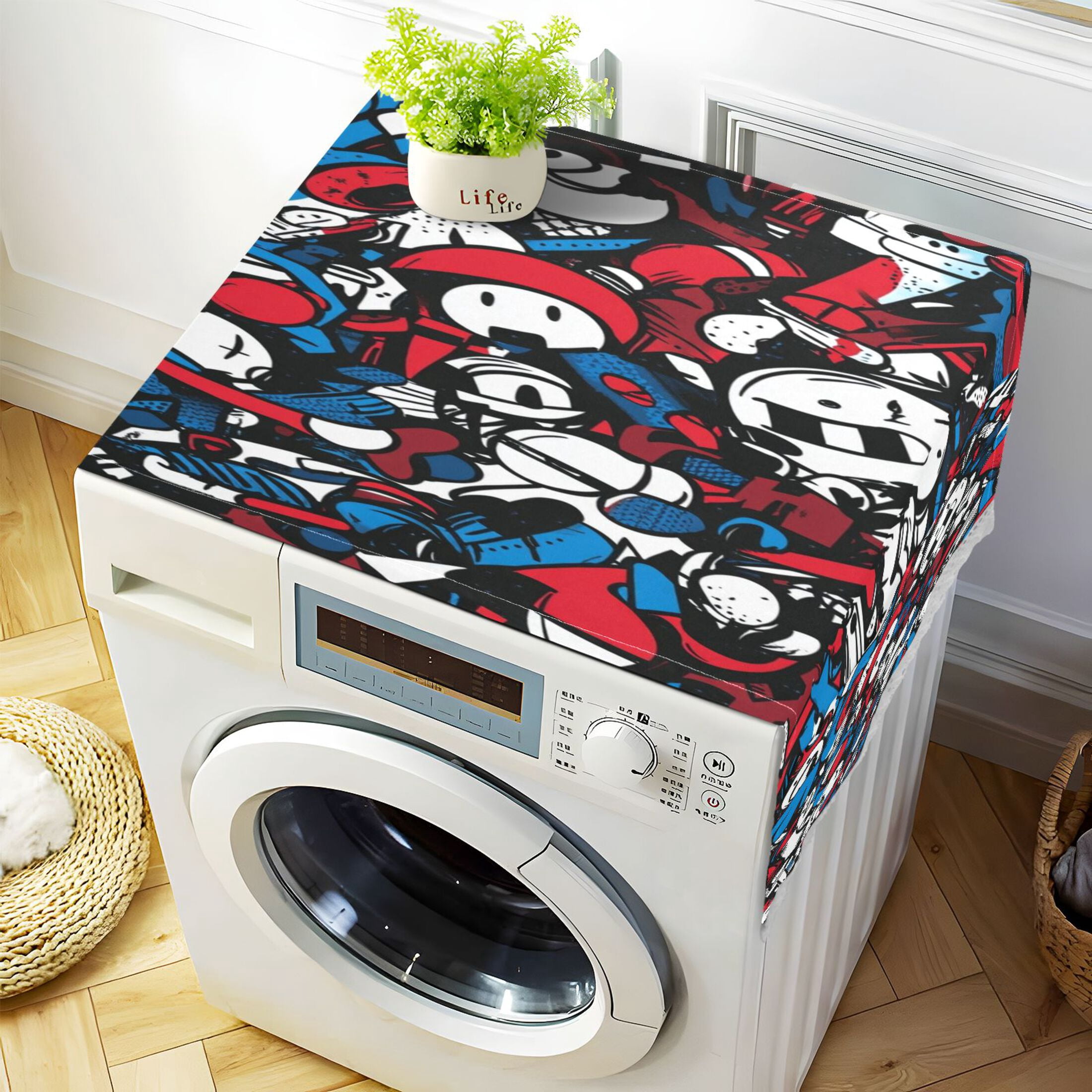 WOBOGO Red Blue Graffiti Pattern Washing Machine Cloth Dryer Refrigerator Top Cover Protective Non-Slip Mat For Kitchen Laundry