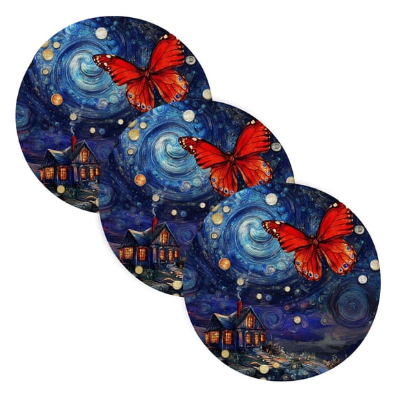 WOBOGO Red Butterfly Coil Placemats 3pcs Resistant Hot Pads Mat for Table Counter Cooking Potholder 15in