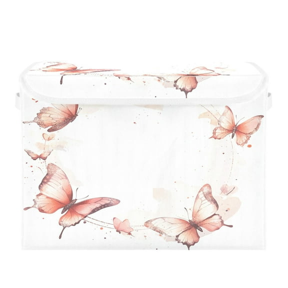 WOBOGO Red Butterfly Large Collapsible Storage Box Flip Lid Fabric Decorative Organizer Container Basket with Handles 16.512.611.8in