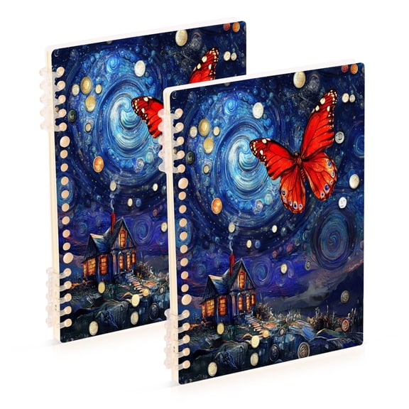 WOBOGO Red Butterfly Notebook College Horizontal Grid Paper Ink Spill Resistant Water Resistant Cover 8.3x5.7x0.4in