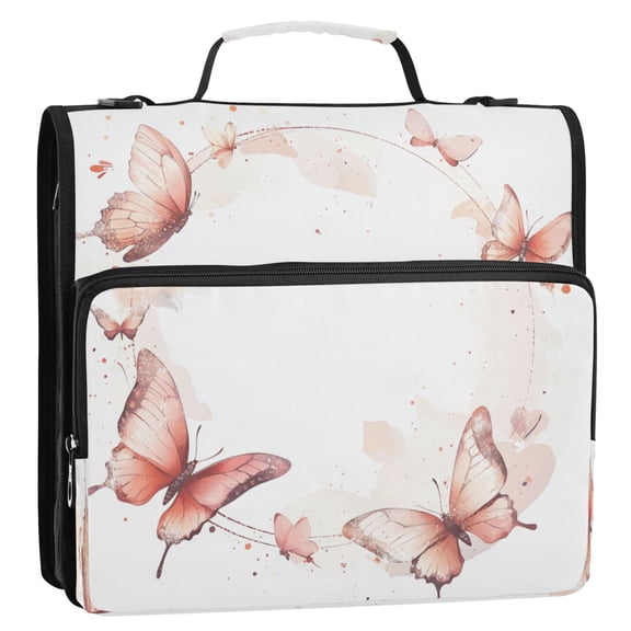 WOBOGO Red Butterfly Ring Binder Bag 1.5in Folder Organizer with Shoulder Strap for 13Inch Laptop and 500 Sheets of Paper