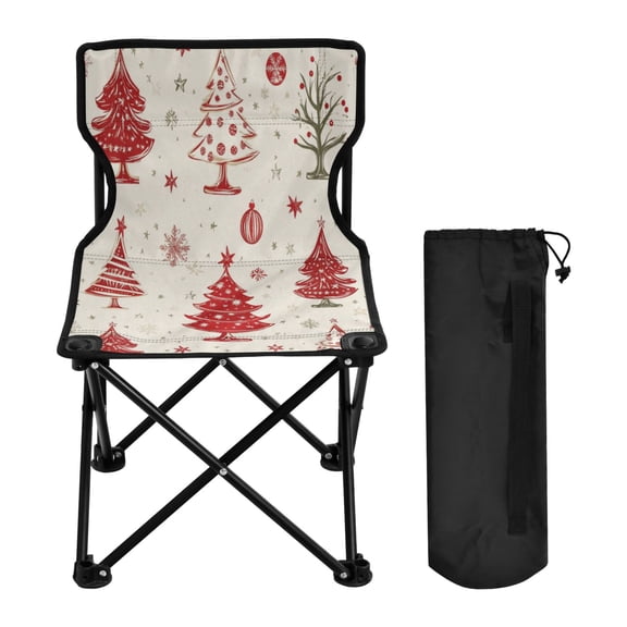 WOBOGO Red Christmas Tree Beigepattern Camping Chair Convenient Four Corner Backrest Folding Stool Can Hold Up to 220lbs