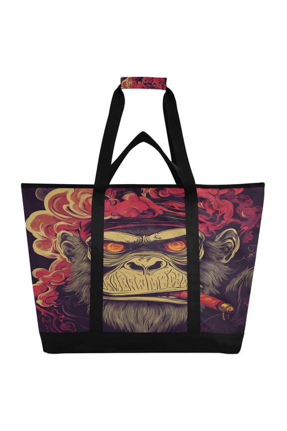 Red Eyes Orangutan Pattern Tote Cooler Bag Fold Flat Insulated Shopping Bag With Zipper For Work Picnic Beach Use 186.724in