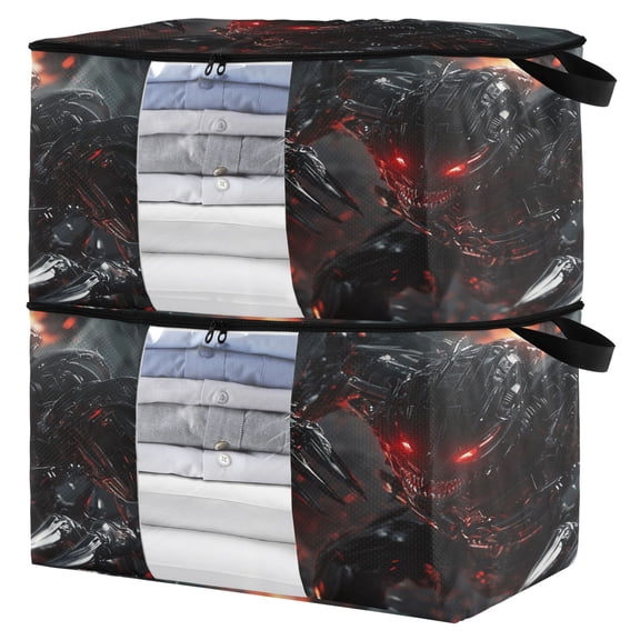 WOBOGO Red Eyes Robot Clothes Storage 2Pack Foldable Thick Fabric Blanket Organizer Bag with Handle 21.65×13.78×12.4in