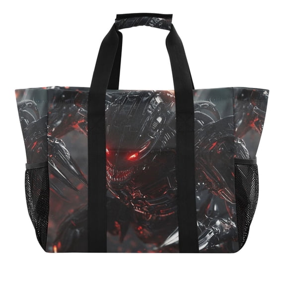 WOBOGO Red Eyes Robot Tote Shopping Bag Reusable Heavy Duty Durable Foldable Washable 15.412.89.8in