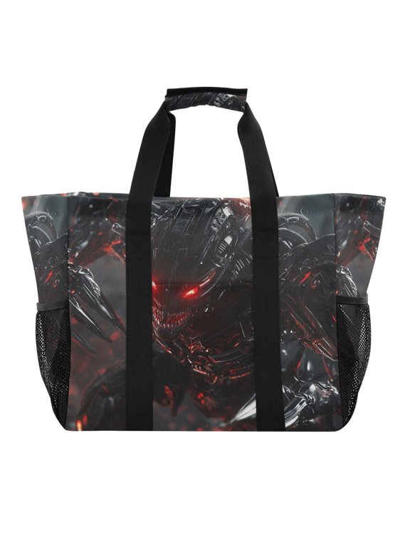 Red Eyes Robot Tote Shopping Bag Reusable Heavy Duty Durable Foldable Washable 15.412.89.8in