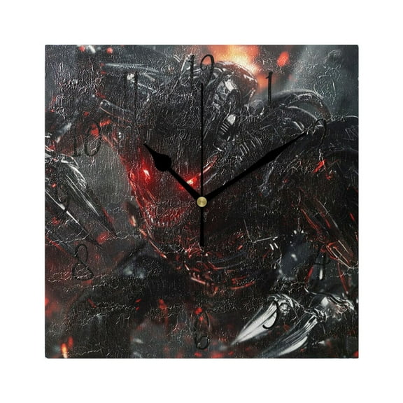 WOBOGO Red Eyes Robot Wall Clock 7.78 Inch Battery Operated Silent Unit Square Rustic Vintage Style for Home Bedroom Office Black Pointer