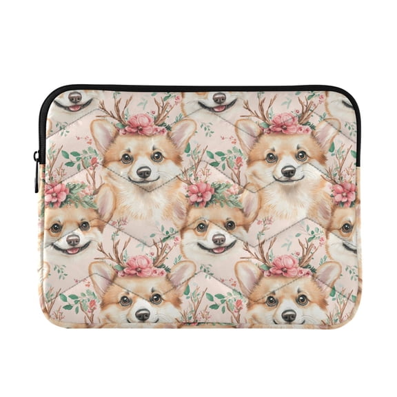 WOBOGO Red Flower Corgi Laptop Sleeve 15.7 inch Lightweight Zipper Design Soft Padded Protection Against Scratches and Impacts