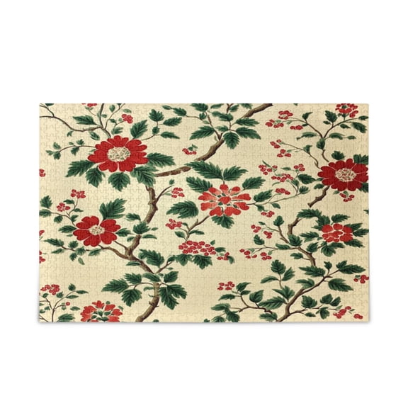 WOBOGO Red Flowers and Green Leaves Pattern Puzzle Challenge 1000 Piece Jigsaw Suitable for Game Night Finished Size 29.5 x 19.7in