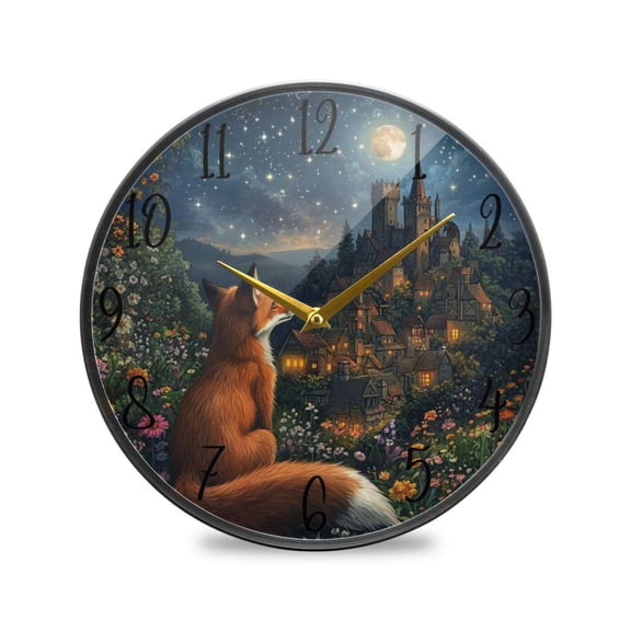 WOBOGO Red Fox Journey Acrylic Wall Clock Battery Operated 9.5in Silent No Tick Bedroom Living Room Office Classroom Decoration