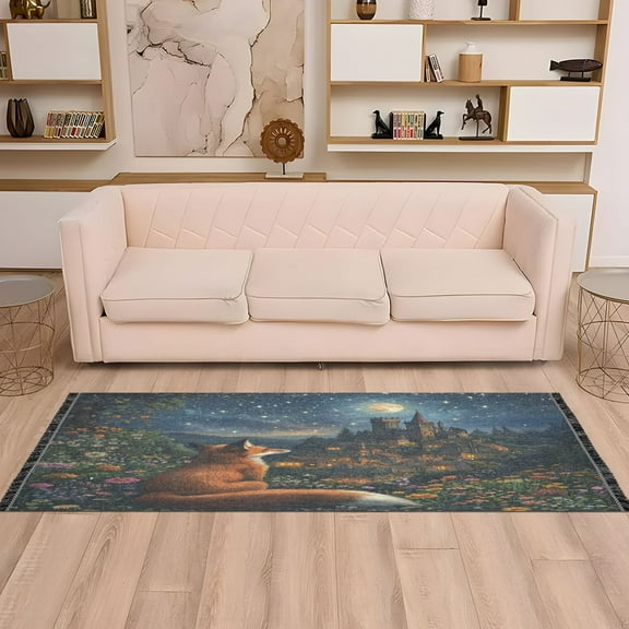 WOBOGO Red Fox Journey Bedside Long Rug Delicate and Soft Modern Indoor Area Decor Non Slip Carpet for Bed Room Corridor Entrance Balcony